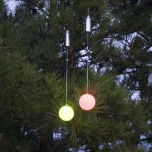  Set of 2 Color Changing LED 3 Snow Ball Outdoor Ornaments 