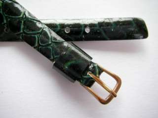 Delac green leather snake print 70s watch band 10 mm  