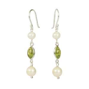   Freshwater Pearl and 2 Peridot Oval Cabochon Drop Earring Jewelry