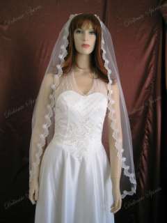 1T Ivory Fingertip Mantilla Lace Bridal Wedding Veil  