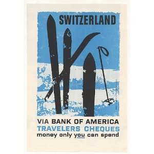 1959 Switzerland Ski art Bank of America Print Ad:  Home 