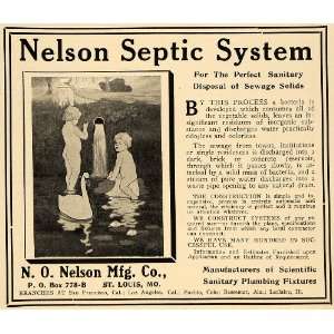  1910 Ad N O Nelson Mfg Co Septic System Child Swan 