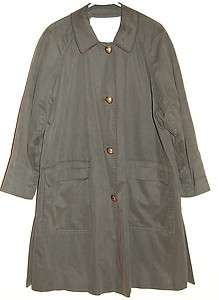 Burberrys Green Trench Coat Vintage Womens Size XL or 16 Gold Logo 