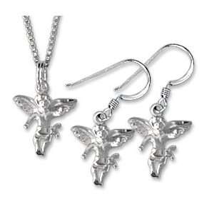  Sterling Silver Angel Earring and Necklace Set: Gold and 