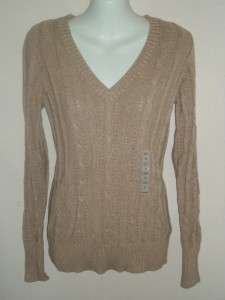   cable knit long sleeve V neck Sweater Choose sz & blk blue brown red
