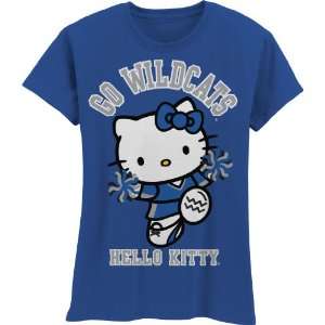 NCAA Kentucky Wildcats Hello Kitty Pom Pom Girls Crew Tee Shirt (Royal 