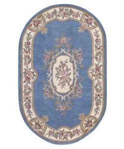    tufted Aubusson Garden Blue Wool Rug (8 x 10 Oval)  Overstock