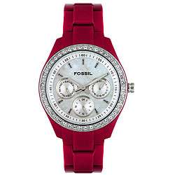 Fossil Womens White Crystal Red Plastic Watch  Overstock