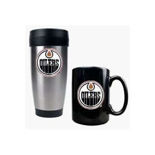 Edmonton Oilers Stainless Steel Travel Tumbler & Black Ceramic Mug Set 