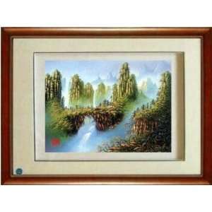  Framed Chinese Silk Embroidery: Landscape 12.6 x15.2 