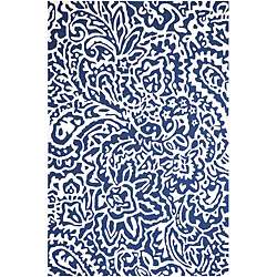 Hand Hooked Blue/ White Area Rug (5 x 76)  Overstock