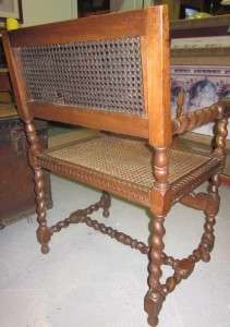 Carved Oak and Wicker Antique Chair with Barley Legs  