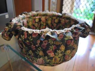 Victorain Rose Quilted Storage Basket LaceTrim  
