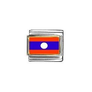 Laos Flag Italian Charm Bracelet Link