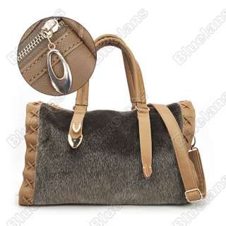 Hot Faux Mink Fur Boston Bag Tote Satchel Bag Handbag Shoulder Bag 