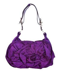 YSL Purple Suede Ruffle Flower Handbag  