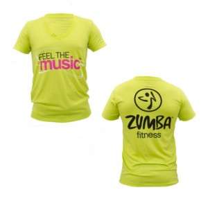 ZUMBA Feel the Music V Neck GREEN T shirt  