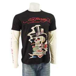Ed Hardy Mens Premium Smoking Skull Double sleeve Shirt  Overstock 