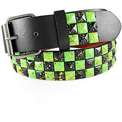 JK Belts Unisex 3 row Green/ Black Studded Belt  