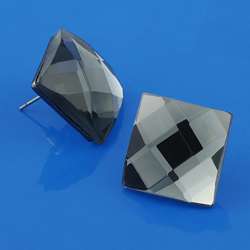 Faceted Black Square Earrings  