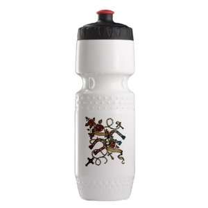   Water Bottle Wht BlkRed Horseshoes Roses and Crosses: Everything Else