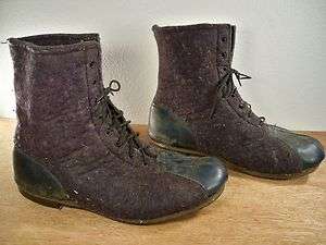 Vintage WWII ERA Leather & WOOL Felt Mens Work Snow Winter Boots Size 