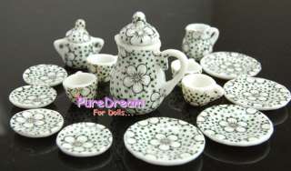 12 Dollhouse Miniature Porcelain Ceramics Tea Set Dining Ware 15PC 