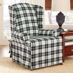 Sure Fit Soft Suede Plaid Wing Chair Slipcover  Overstock