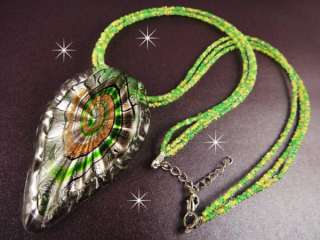 A1717 murano pendant seed beads necklace green leaf  