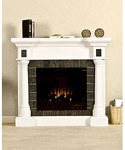 Alexander White Electric Fireplace with Gray Slate Tiles  Overstock 