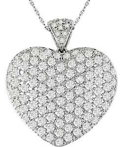14k White Gold 3 1/2ct Diamond Pave Heart Pendant  