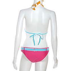 Lisa Lozano Belted Frenchies Striped Halter Bikini  Overstock