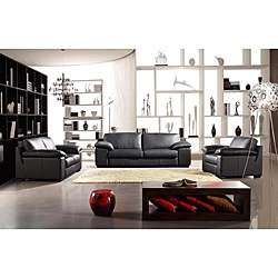 EuroDesign Black 3 piece Leather Sofa Set  