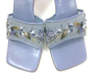 SERGIO ROSSI Lilac Leather Floral Slides Pumps 37.5 7.5  