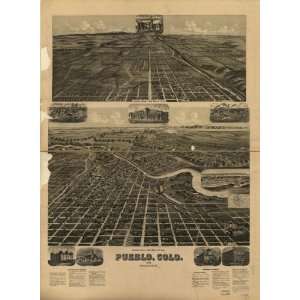  Historic Panoramic Map Pueblo, Colo. 1890.