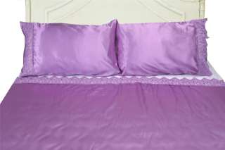 Satin Lace Sheet Set Purple Sage Cream Full Queen King  