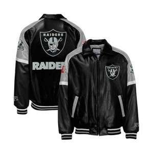    Oakland Raiders Black Pleather Varsity Jacket: Sports & Outdoors