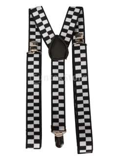   Checked Clip on Pants Braces Elastic Y back Suspenders FOR Girl Boys