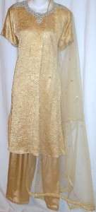   Gold Silver Indian Salwar Kameez Punjabi Sari Pant Suit L 40  