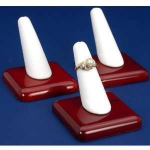 White Leather Wood Ring Finger Jewelry Case Display:  