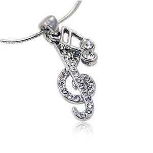  Silver Treble Clef & Music Note Pendant Necklace Fashion 