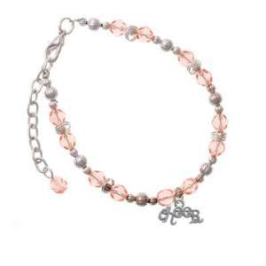 Scroll Script Cheer Pink Czech Glass Beaded Charm Bracelet [Jewelry]