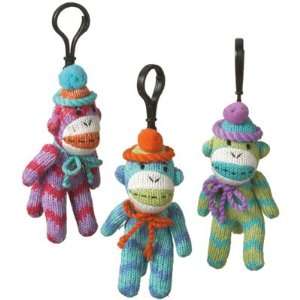  Zig Zag Sock Monkey Plush Toy Clip ons   Set of 3: Toys 