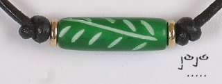 Mens Green Bone Tribal Bead Surfer Leather Necklace 2  