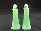   Jadite Green Glass Floral Depression Style Salt & Pepper Shaker Set
