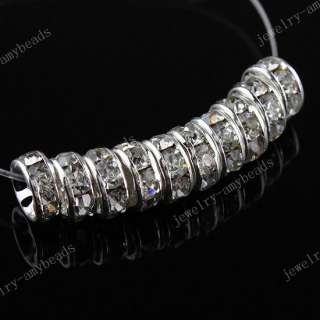 10PCS WHITE CRYSTAL SILVER LOOSE SPACER CHARM BEAD 8MM  