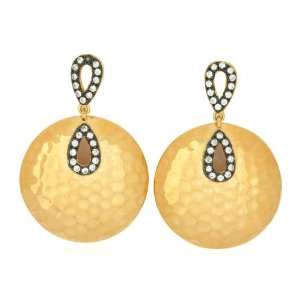   Sterling Silver and Cubic Zirconia Two Tone Hammered Earrings: Jewelry