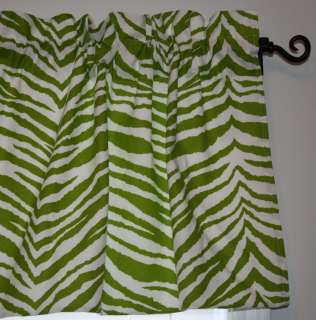 Lined VALANCE Curtain Lime Green Zebra/Jungle Fabric  