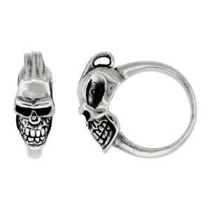   Silver Oxidized skull Ring, 7/16 (11mm) wide, size 10 Jewelry