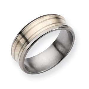 Titanium Sterling Silver Inlay Concave 8mm Satin And Polished Band 